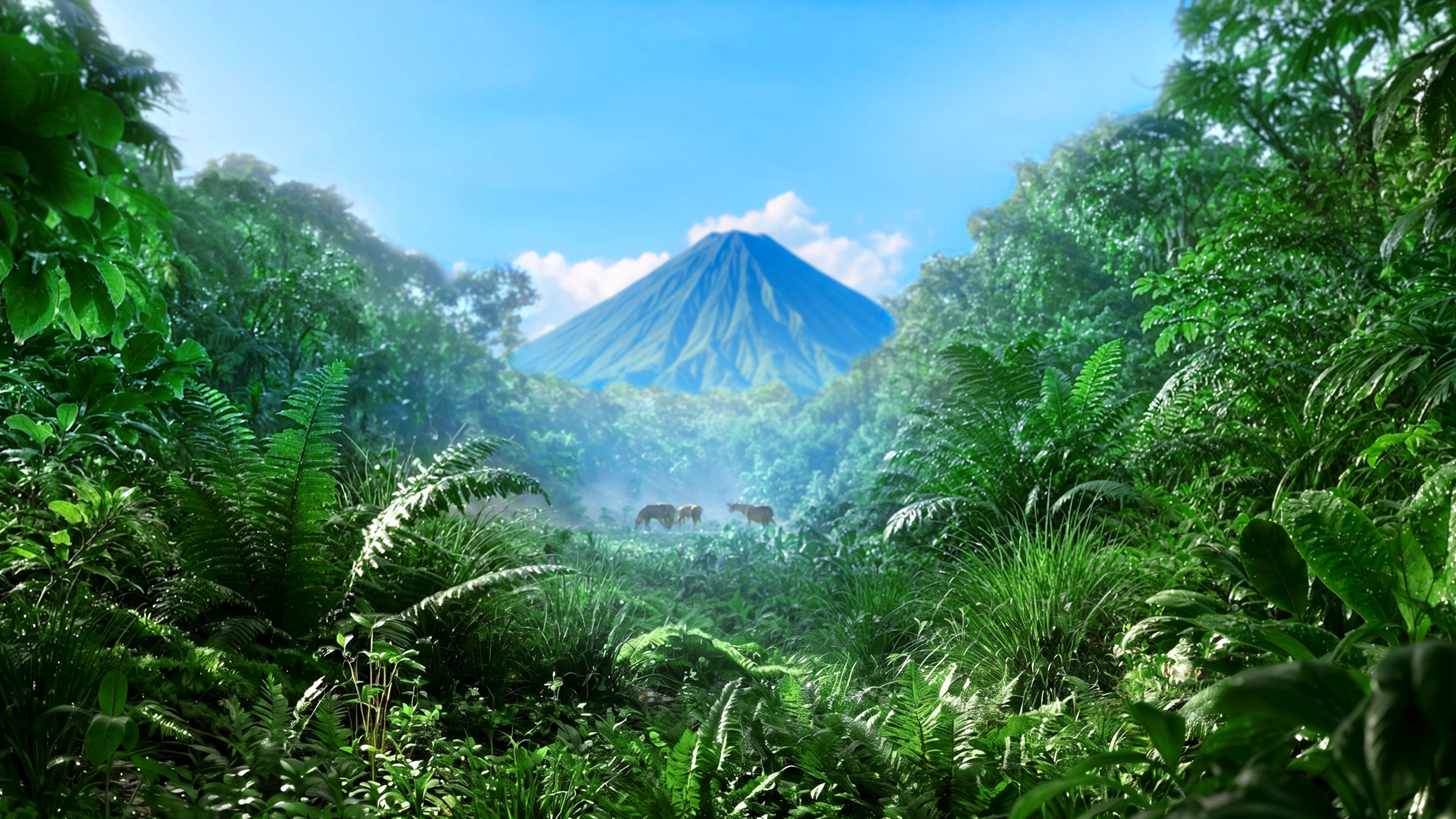 Thriving forest vegetation beneath a mountain